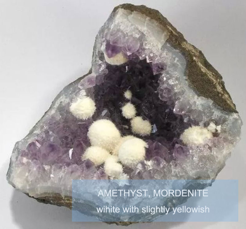 AMETHYST, MORDENITE with white and slightly yellowish color