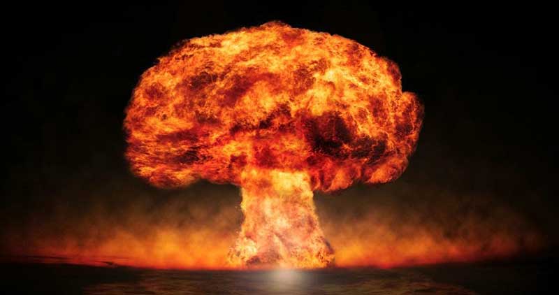 Explosion of a hydrogen bomb demonstrating the power of uncontrolled nuclear fusion