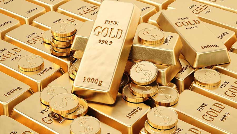 Gold bullion and coins made of 999.9 fine gold, 1000g each