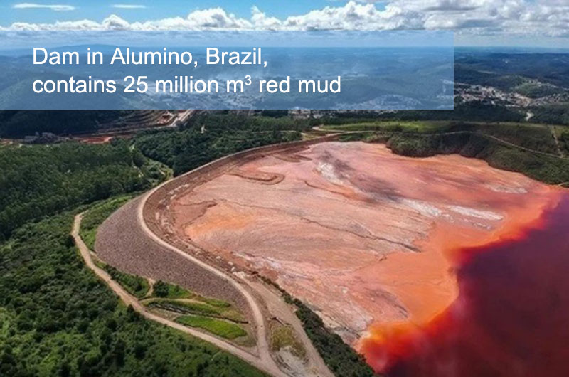 The dam in Alumino, Brazil, contains 25 million m3 of red mud in the reservoir