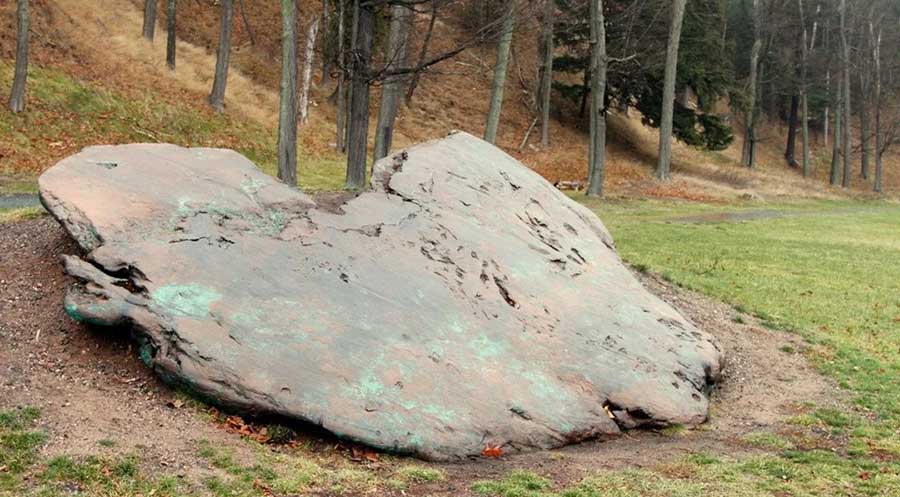 This photo shows the world’s largest native copper specimen located in Michigan’s Upper Peninsula. It is a rare example of giant natural copper formation.
