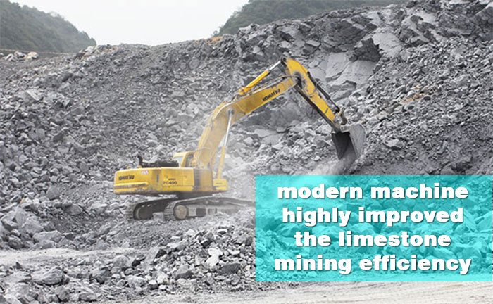 an excavator is mining the limestone from mine