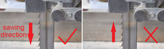 right sawing direction for band saw