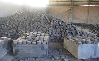 steel briquette stored in wearhouse